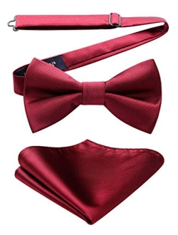 Solid Color Bow Ties for Men Pre-Tied Bow Tie and Pocket Square Formal Tuxedo Wedding Clip on Bowtie