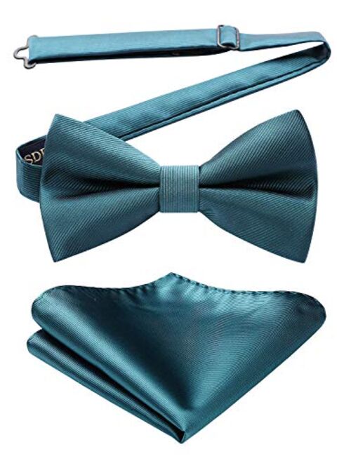 HISDERN Solid Color Bow Ties for Men Pre-Tied Bow Tie and Pocket Square Formal Tuxedo Wedding Clip on Bowtie