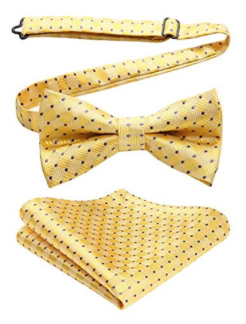 HISDERN Solid Color Bow Ties for Men Pre-Tied Bow Tie and Pocket Square Formal Tuxedo Wedding Clip on Bowtie