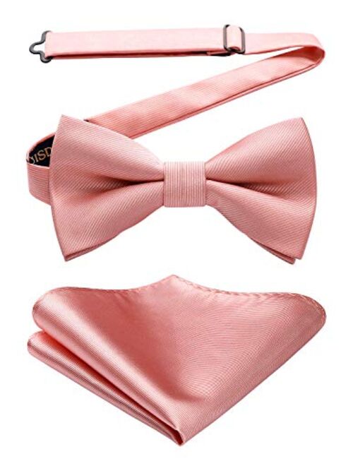 HISDERN Solid Color Bow Ties for Men Pre-Tied Bow Tie and Pocket Square Formal Tuxedo Wedding Clip on Bowtie