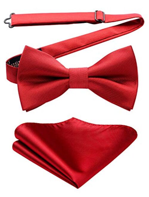 HISDERN Solid Color Bow Ties for Men Pre-Tied Bow Tie and Pocket Square Formal Tuxedo Wedding Clip on Bowtie