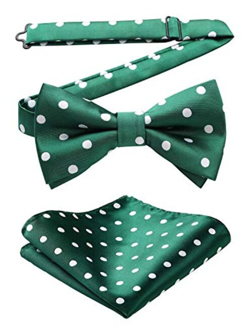 HISDERN Solid Color Bow Ties for Men Pre-Tied Bow Tie and Pocket Square Formal Tuxedo Wedding Clip on Bowtie