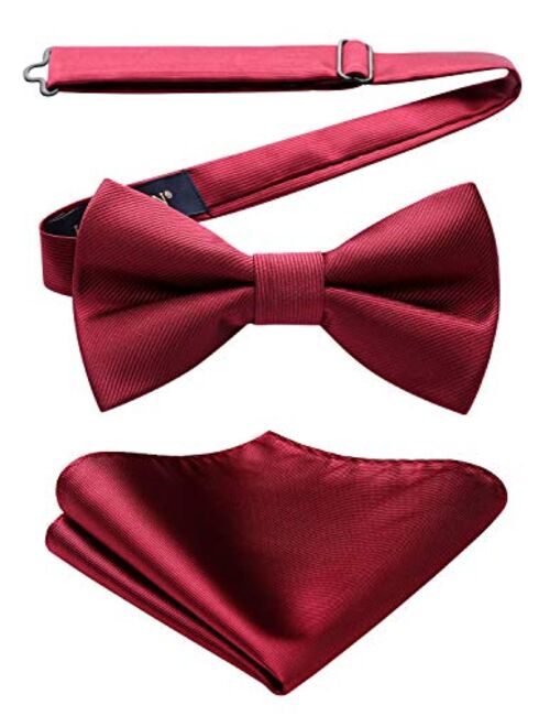 HISDERN Solid Color Bow Ties for Men Pre-Tied Bow Tie and Pocket Square Formal Tuxedo Wedding Clip on Bowtie