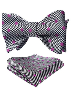 Men's Bow Tie Check plaid Polka Dots Formal Tuxedo Self Tie Bowtie With Pocket Square for Wedding Party