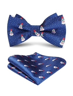 Christmas Bow Tie and Pocket Square Set Pre Tied Bowties for Men Xmas Festival Woven Bowtie with Handkerchief