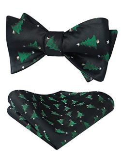 Men's Christmas Woven Party Festival Theme Self-tied Bowtie Pocket Square Set