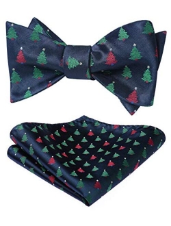 Men's Christmas Woven Party Festival Theme Self-tied Bowtie Pocket Square Set