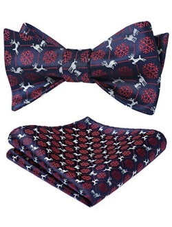 Men's Christmas Woven Party Festival Theme Self-tied Bowtie Pocket Square Set