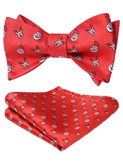 Men's Christmas Woven Party Festival Theme Self-tied Bowtie Pocket Square Set