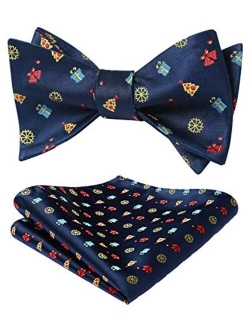 Men's Christmas Woven Party Festival Theme Self-tied Bowtie Pocket Square Set