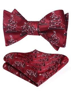 Men's Christmas Woven Party Festival Theme Self-tied Bowtie Pocket Square Set