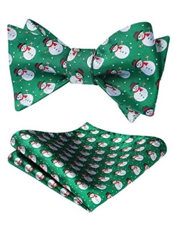 Men's Christmas Woven Party Festival Theme Self-tied Bowtie Pocket Square Set