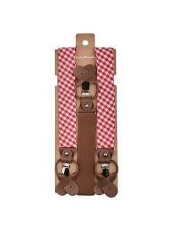 Men and Boys Gingham Checkered Pattern Suspenders Set - Orange