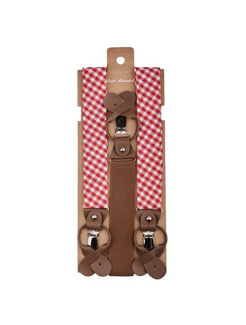 Jacob Alexander Men and Boys Gingham Checkered Pattern Suspenders Set - Orange