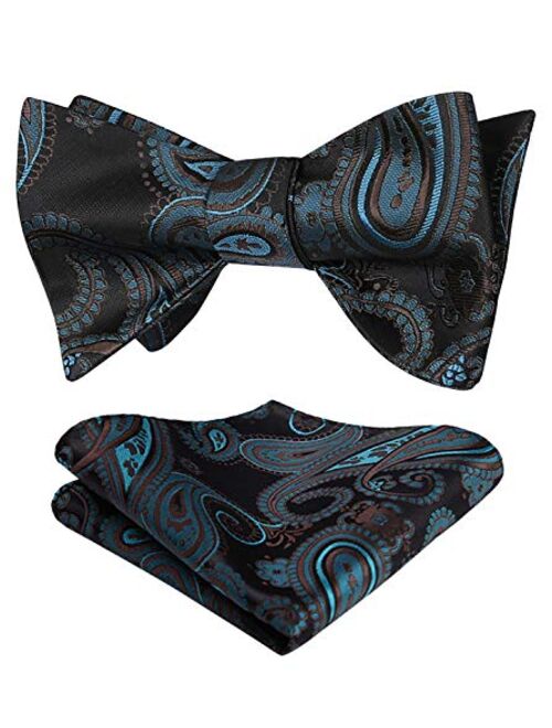 Buy Hisdern Mens Paisley Floral Jacquard Self Bow Tie Pocket Square Set Wedding Party Online 9786