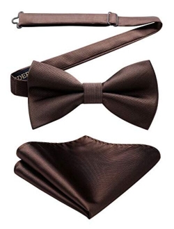 Men's Solid Color Microfiber Pre Bow Tie Pocket Square Set