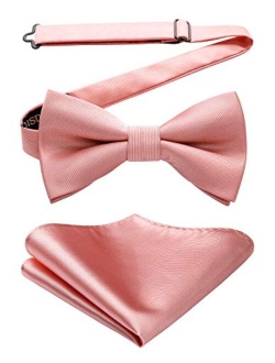 Men's Solid Color Microfiber Pre Bow Tie Pocket Square Set