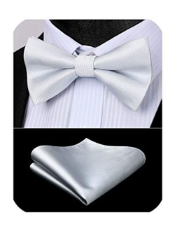 Men's Solid Color Microfiber Pre Bow Tie Pocket Square Set