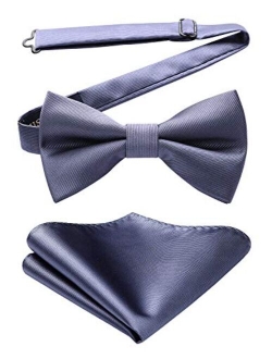 Men's Solid Color Microfiber Pre Bow Tie Pocket Square Set