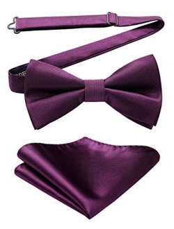 Men's Solid Color Microfiber Pre Bow Tie Pocket Square Set