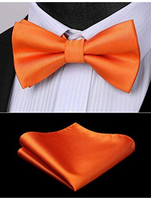 HISDERN Men's Solid Color Microfiber Pre Bow Tie Pocket Square Set