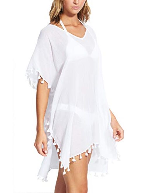 Seafolly Women's Kaftan Tassel Trim Cover Up Dress