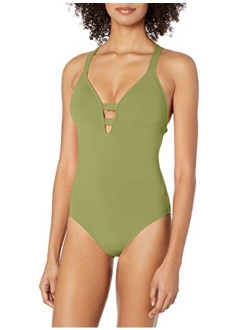 Women's Active Deep V Plunge Maillot One Piece Swimsuit