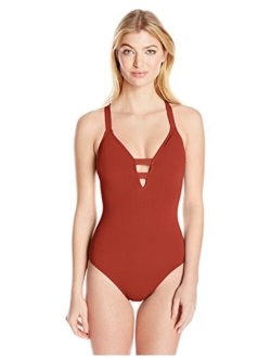 Women's Active Deep V Plunge Maillot One Piece Swimsuit