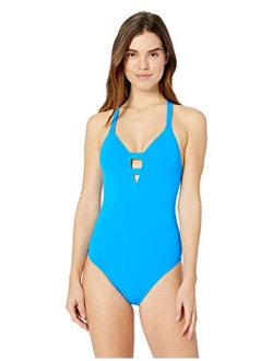 Women's Active Deep V Plunge Maillot One Piece Swimsuit