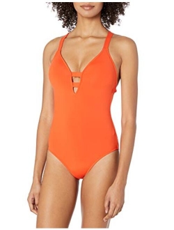 Women's Active Deep V Plunge Maillot One Piece Swimsuit