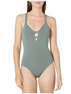 Women's Active Deep V Plunge Maillot One Piece Swimsuit