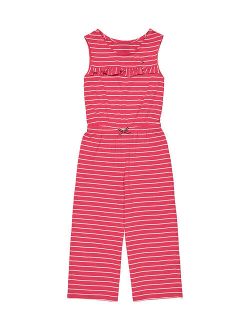 Raspberry Stripe Ruffle Sleeveless Crop Wide-Leg Jumpsuit - Girls