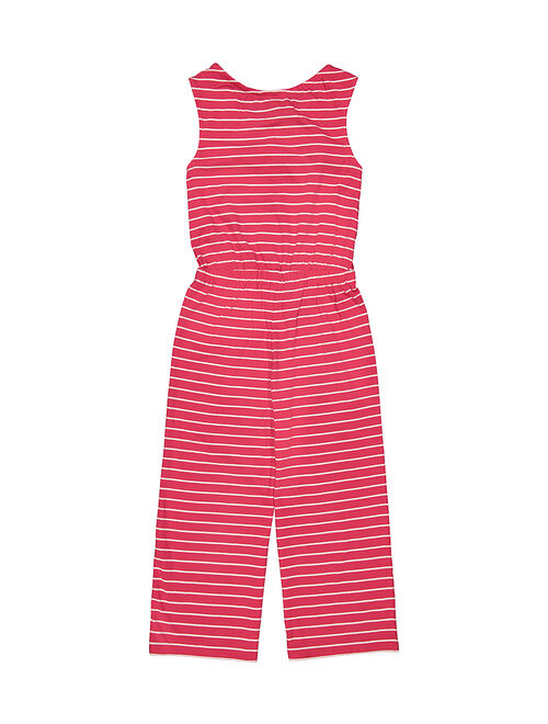 Tommy Hilfiger Raspberry Stripe Ruffle Sleeveless Crop Wide-Leg Jumpsuit - Girls