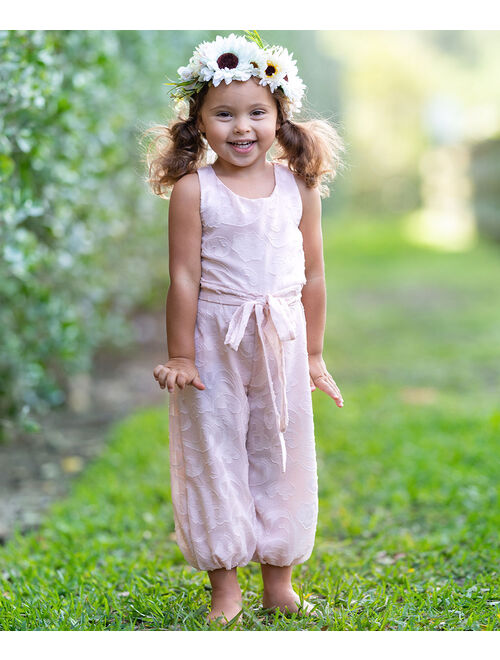 Peach Pink Ghost Paisley Tie-Waist Jumpsuit - Toddler & Girls