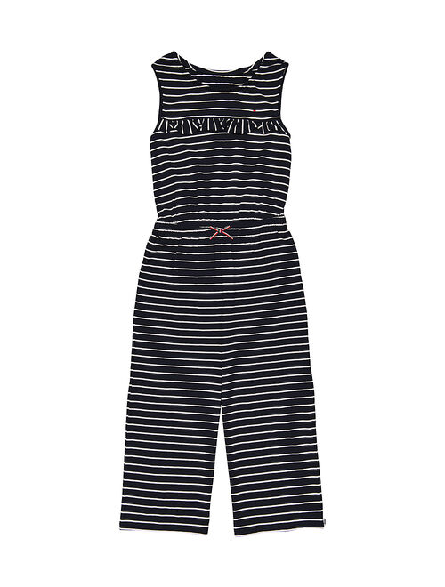 Tommy Hilfiger Navy Blazer Stripe Ruffle Sleeveless Crop Wide-Leg Jumpsuit - Girls