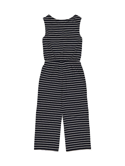 Tommy Hilfiger Navy Blazer Stripe Ruffle Sleeveless Crop Wide-Leg Jumpsuit - Girls