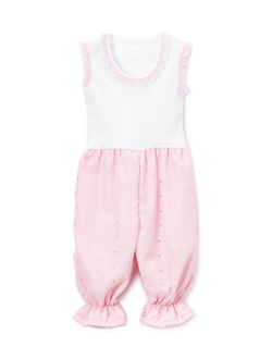 White & Pink Sleeveless Romper - Infant & Toddler