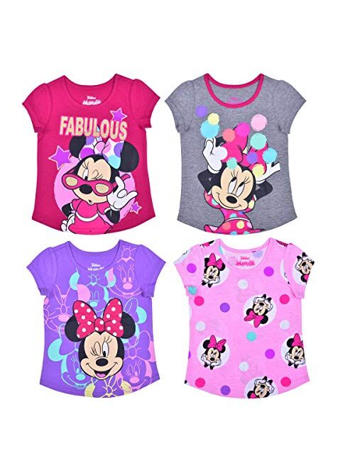 Disney Girl's Minnie Mouse 4 Pack Short Sleeves Tee Shirt Set, Fashionable Bundle for Kids