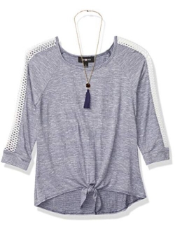 Girls' Lattice Sleeve Tie Front Top