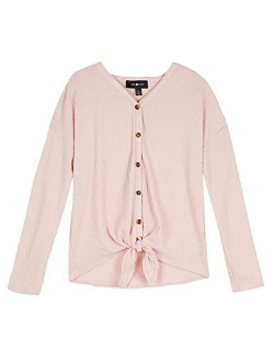 Girls' Long Sleeve Button Up Tie Front Top