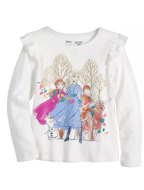 Disney Frozen Anna Elsa Tee for Girls Flutter Tee Long Sleeve Tee White and Teal Anna Elsa Sizes 7-12.