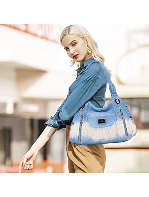 Angel Kiss Women Handbags Shoulder Bags Washed Leather Satchel Tote Bag Mutipocket Purse