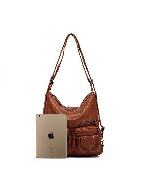 Soft Leather Purse, Large Tote Bag for Women, Multiple Pocket Hobo Shoulder backpack Bag 2019