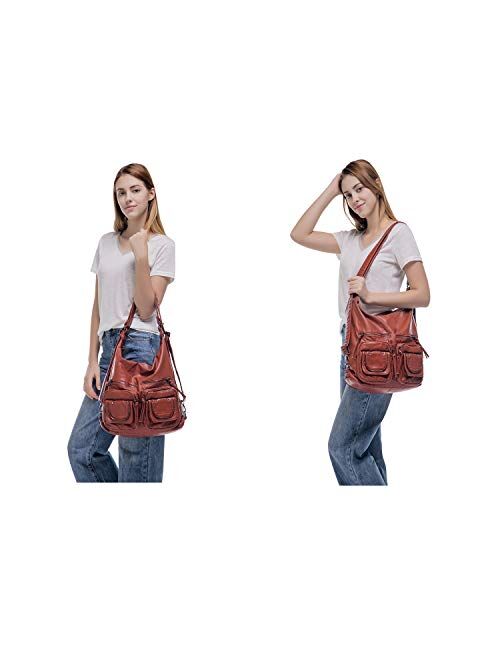 Soft Leather Purse, Large Tote Bag for Women, Multiple Pocket Hobo Shoulder backpack Bag 2019