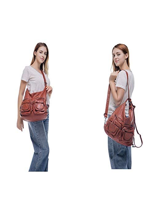 Soft Leather Purse, Large Tote Bag for Women, Multiple Pocket Hobo Shoulder backpack Bag 2019