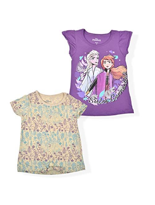 Disney Frozen Girls 2-Pack Tees, Knotted Shirt and Ruffle Sleeve Top