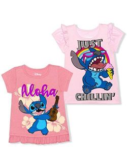 Girl's 2 Pack Lilo and Stitch Short Sleeves Tee Shirt Set, Kids Shirt Bundle