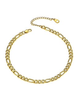 GoldChic Adjustbale Link Chain Anklet for Women Girls, 316L Stainless Steel Figaro/Wheat/Twist Rope/Cuban Foot Bracelet-Waterproof, Resizable 9"-12" (Gift Box Included)