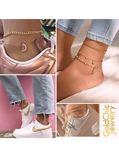 GoldChic Adjustbale Link Chain Anklet for Women Girls, 316L Stainless Steel Figaro/Wheat/Twist Rope/Cuban Foot Bracelet-Waterproof, Resizable 9"-12" (Gift Box Included)