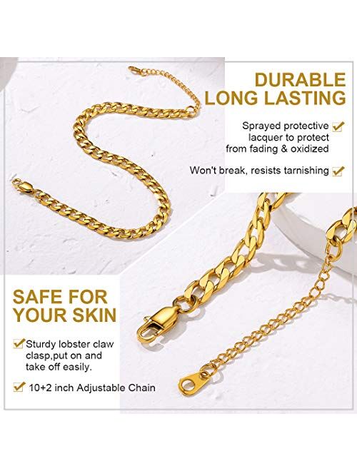 GoldChic Adjustbale Link Chain Anklet for Women Girls, 316L Stainless Steel Figaro/Wheat/Twist Rope/Cuban Foot Bracelet-Waterproof, Resizable 9"-12" (Gift Box Included)